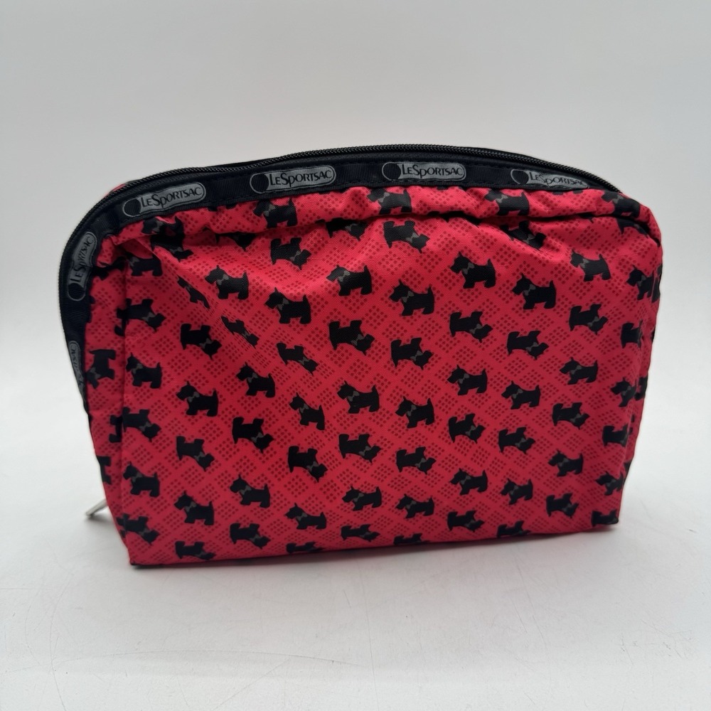Vintage LeSportSac Double Zip Makeup Bag Red Black Scottie Dog Y2K Aesthetic GUC